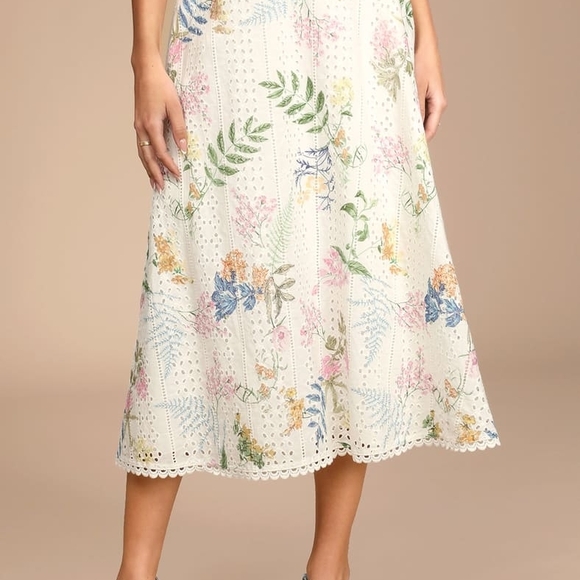 Lulu's Floral White Midi Skirt and Top - Picture 4 of 11